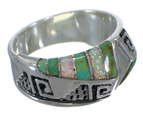 Turquoise Opal Southwest Water Wave Silver Ring Size 8-1/4 EX56522